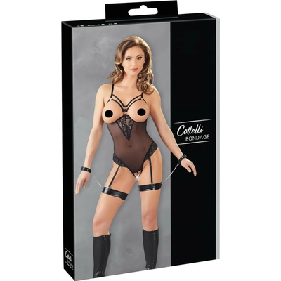 Průhledné body s krajkou a otevřenou podprsenkou S Cottelli Collection Bondage