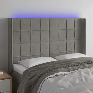 vidaXL LED горна табла за легло, светлосива, 147x16x118/128 см, кадифе (3124096)