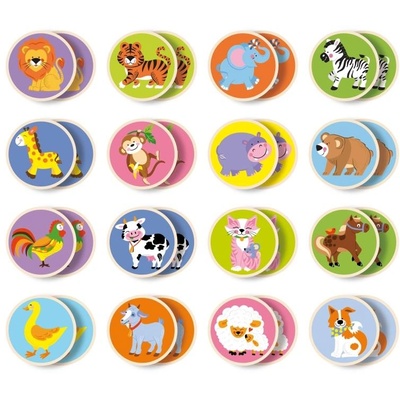 Viga Toys Дървена игра за памет „Животни 16 части (6934510513085)