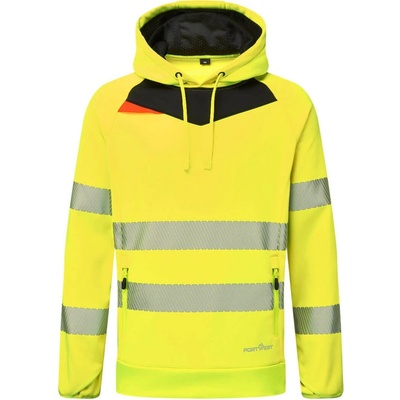 PortWest mikina s kapucí DX483 Hi-Vis reflexní Žlutá/černá