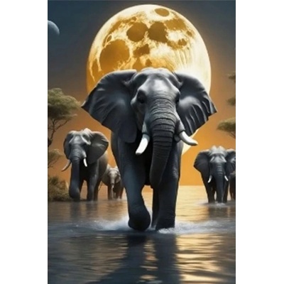 Norimpex - Puzzle Diamant painting: Elephants walking by the moon 30x40cm - 1 - 39 piese