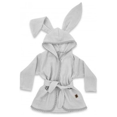 Baby Nellys Dětský mušelínový župan s oušky Bunny šedý