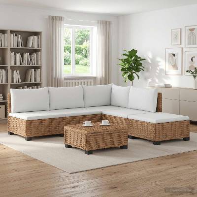vidaXL 6 бр. Комплект за отдих от ратан с възглавници GENDT Натурално (3429870)
