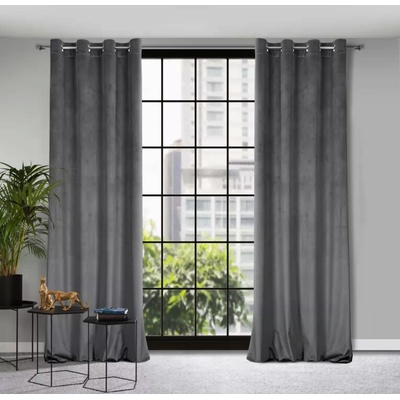 Kusový závěs s očky Velvet - tm. šedý 250 x 140