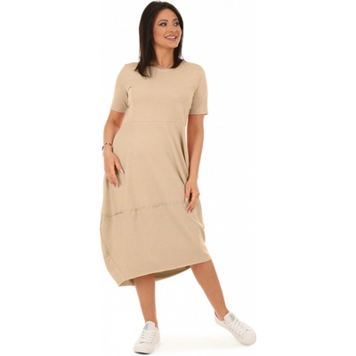 Fashionweek Pohodlné teplákové letní šaty MF627 Béžový
