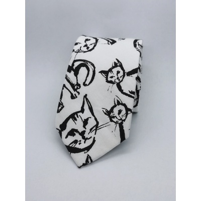 Decofashion Kravata černobílá s kočkou