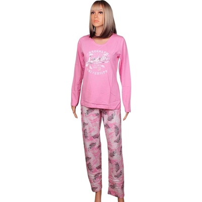 Дамска пижама в розово с надпис и листа
