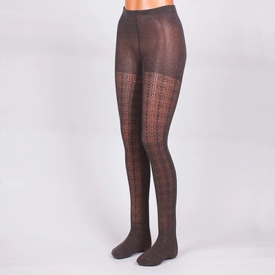 Тъмносив памучен чорапогащник с фигурален десен