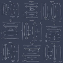Esta Home 128871, Tmavomodrá vliesová tapeta s nákresmi surfov, rozmery 0,53 x 10,05 m