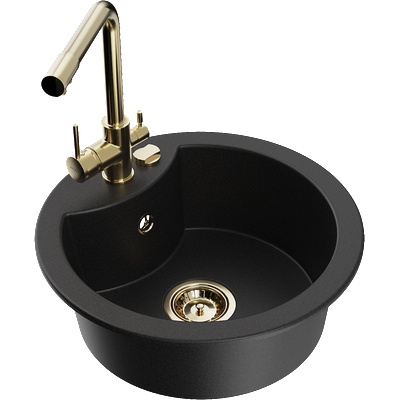 Mexen Diego еднокамерен гранитен мивка с Duero кухненски смесител, черен - 6512-77-671600-50 (6512-77-671600-50)