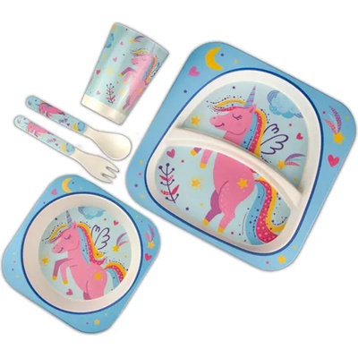 Horecano kids-Детски сервиз за хранене 5 части с квадратна чиния "ЕДНОРОГ" (005-16) (0107111)