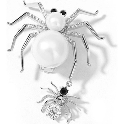 Éternelle brož s perlou Emma White pavouček pro štěstí B2210-MM-BR-8087A stříbrná