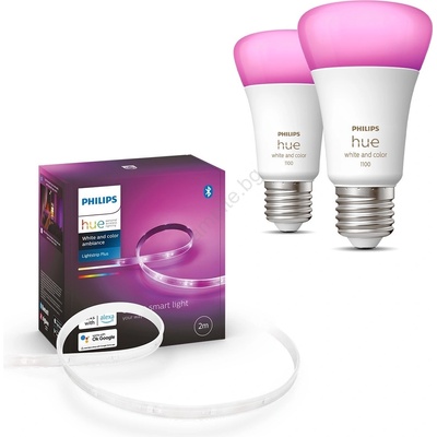Philips К-кт -LED RGBW Димируема лента Philips Hue 2m 20W/230V + 2x LED Крушка E27/9W (P5821)