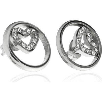 BM Jewellery Náušnice kroužky se zirkonovým srdcem 1,4 cm z chirurgické oceli S590050