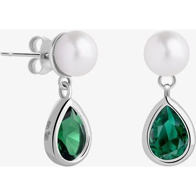 Preciosa stříbrné Pure Pearl s říční perlou a kubickou zirkonií Preciosa emerald 5337 66