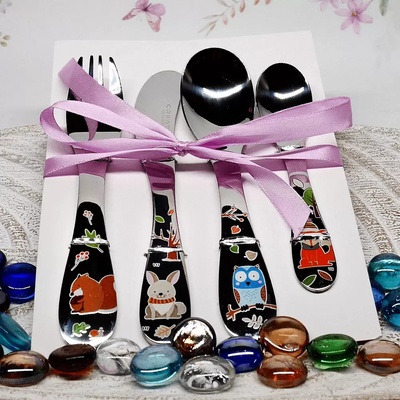 Creatomia Детски прибори за хранене с гравирано име и Горски животинки - Creatomia