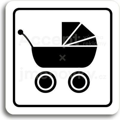 ACCEPT Piktogram kočárek - bílá tabulka - černý tisk