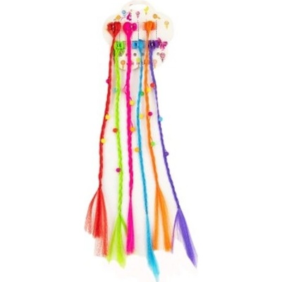 Teddies Sponky/Skřipce do vlasů 6ks plast s barevnými copánky 30cm 2druhy v sáčku