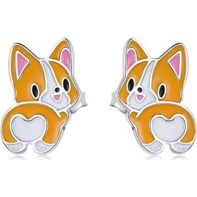 For Silver Puzetové náušnice ve tvaru psa Corgi - Stříbro 925