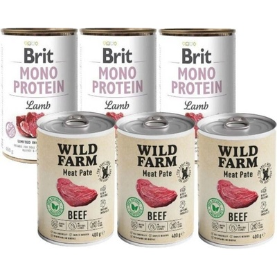 Brit Adult Mono Protein Beef 3 x 400 g & Wild Farm Pate Lamb 3 x 400 g