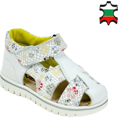 Български обувки Детски сандалки от естествена кожа в бяло, в комбинация с кожа на цветя 23-26 33828