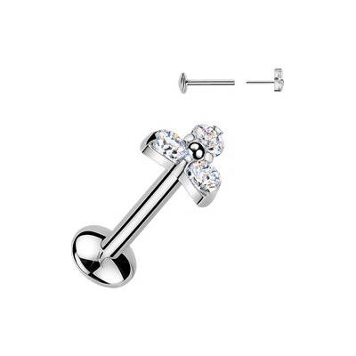 Šperky4U Piercing do brady kytička PUSH IN labreta TITAN s Moissanity 0.03ct TM011