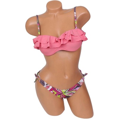 Дамски бански в цвят руж с цветен десен