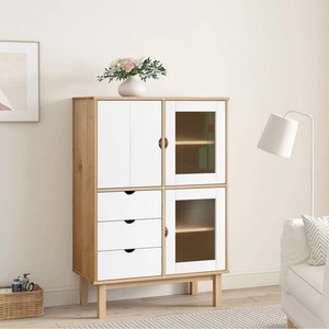 vidaXL Висок шкаф OTTA, кафяво и бяло, 85x43x125 см, бор масив (351308)