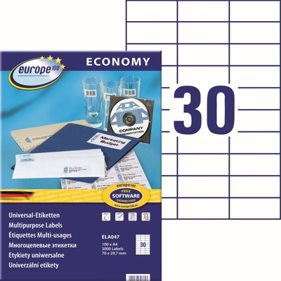Avery Zweckform Europe100 ELA047 Samolepicí etikety 70x29,4 mm 3000 ks bílé
