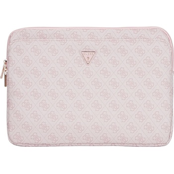 GUESS PU 4G Triangle Logo Sleeve 14 - дизайнерски луксозен кожен калъф за MacBook Air 13, MacBook Pro 13, MacBook Pro 14 и лаптопи до 14 инча (розов)