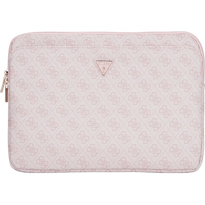 GUESS PU 4G Triangle Logo Sleeve 14 - дизайнерски луксозен кожен калъф за MacBook Air 13, MacBook Pro 13, MacBook Pro 14 и лаптопи до 14 инча (розов)