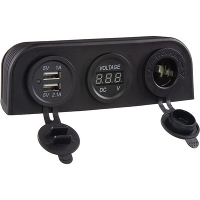 STU 34694 Trojitá zásuvka s panelem CL, Voltmetr, 2x USB nabíječka