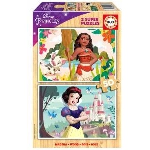 Educa Disney Princess Vaiana + Snow White wood puzzle 2x50pcs