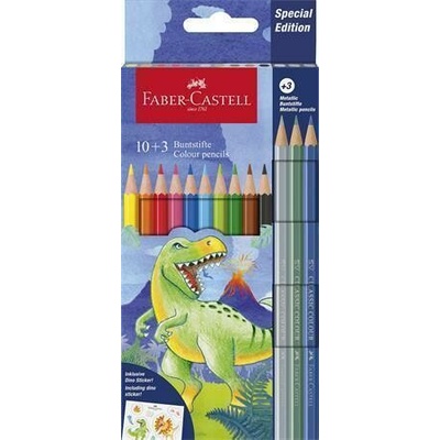 Faber Castell šestihranné pastelky Dinosaurus 10 barev + 3 metalické barvy TFC111213