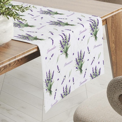 Biante Dekorační běhoun Rongo RGP-508 Snítky levandulí Provence na bílém 20x180 cm