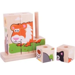Bigjigs Toys - Дървени кубчета за нанизване - Домашни животни (BB104)