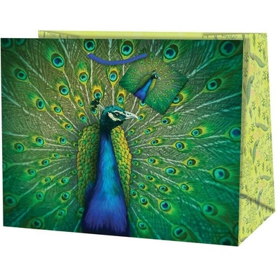 Taška dárková Medium matt horizontální 19 x 23 x 10,2cm TM - motiv páv