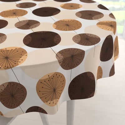 Biante bavlna okrúhly obrus Sandra SA-488 Hnedo-béžové designové púpavy Ø 110 cm