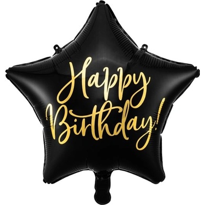 Fóliový balón hviezda s nápisom Happy Birthday čierny 40cm