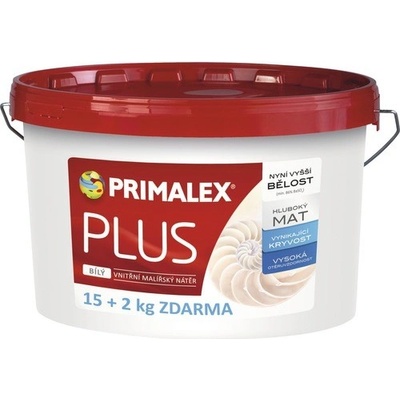 Primalex Plus biela farba na stenu 15 kg + 2 kg zdarma
