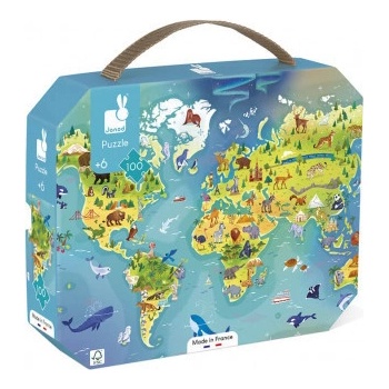 Janod Mapa sveta v kufríku 100 dielov