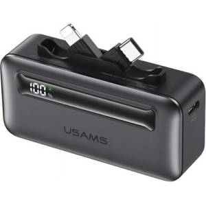 USAMS CD233 аварийно зарядно устройство с Type-C гнездо, 5000 mAh, Type-C + Lightning конектор, ЧЕРНО 5KCD23302 (5KCD23302)