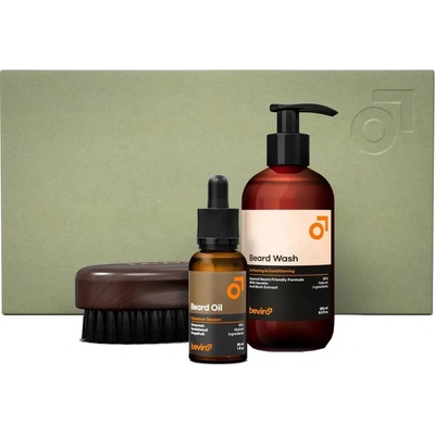 Beviro Cinnamon Season Beviro Beard Wash šampón na bradu 250 ml + Beviro Cinnamon Season olej na bradu 30 ml + Beviro Wood Beard Brush kefa na bradu so štetinami z diviaka