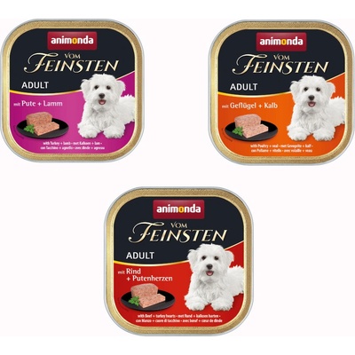 Animonda Vom Feinsten Adult Mix: drůbeží a telecí + krůtí a jehněčí + hovězí a krůtí srdce 24 x 150 g