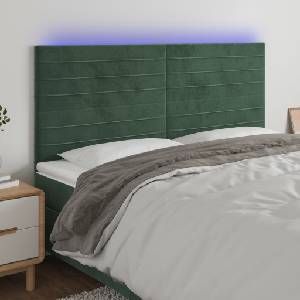 vidaXL LED горна табла за легло, тъмнозелена, 200x5x118/128 см, кадифе (3122633)