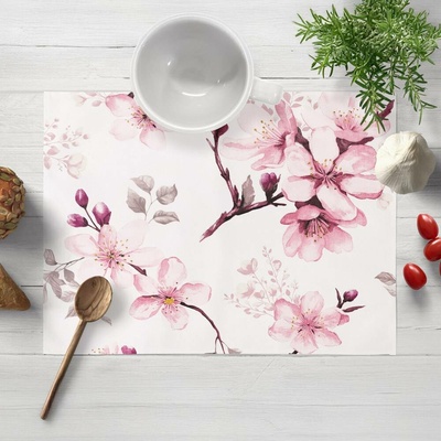 Biante bavlna prostírání Sandra SA-583 Růžové květy s větvičkami na bílém 30x40 cm