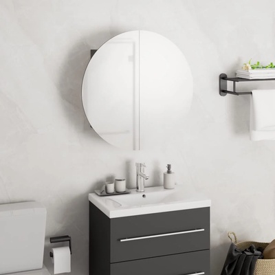 vidaXL Шкаф за баня с кръгло огледало и LED, сив, 40x40x17, 5 см (345581)