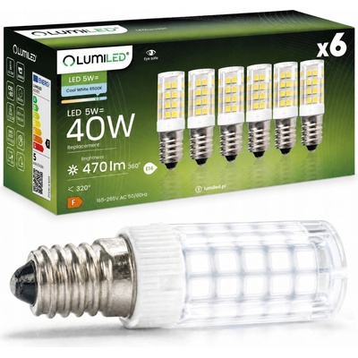 Lumiled 6x LED žiarovka do chladničky T25 E14 5W = 40W 470lm 6500K Studená biela 320°