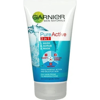 Skin Naturals Pure Active 3 in 1 - Измиващ гел, ексфолиант и маска за лице 150мл
