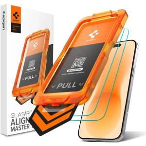 Spigen Антирефлексно защитно стъкло Spigen ALM S GLAS. TR SLIM ANTI REFLECTION, опаковка от 2 броя, iPhone 17 Pro / 18 Pro, прозрачно